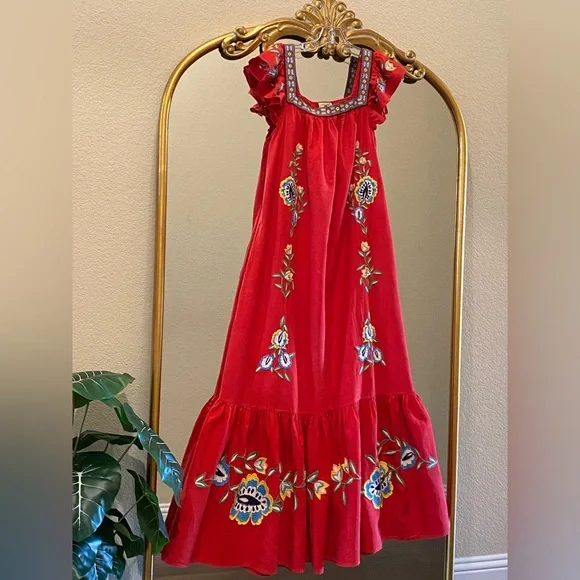 Farm Rio for Anthropologie Embroidered Square-Neck Maxi Dress Size S - Picture 4 of 11